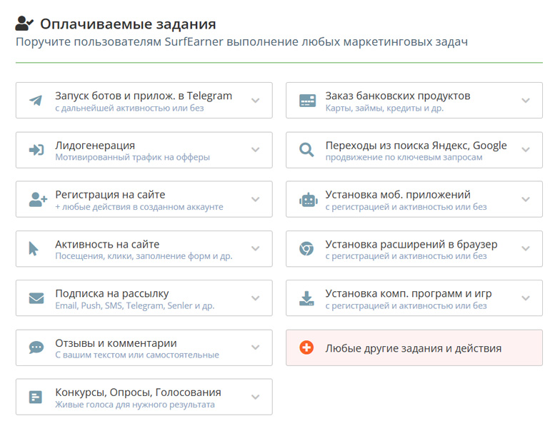 surfearner.com – платформа для заработка без вложений и продвижения рекламы, проектов и услуг